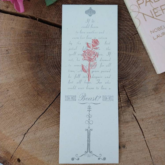 Beauty and the Beast Enchanted Rose  Letterpress Bookmark