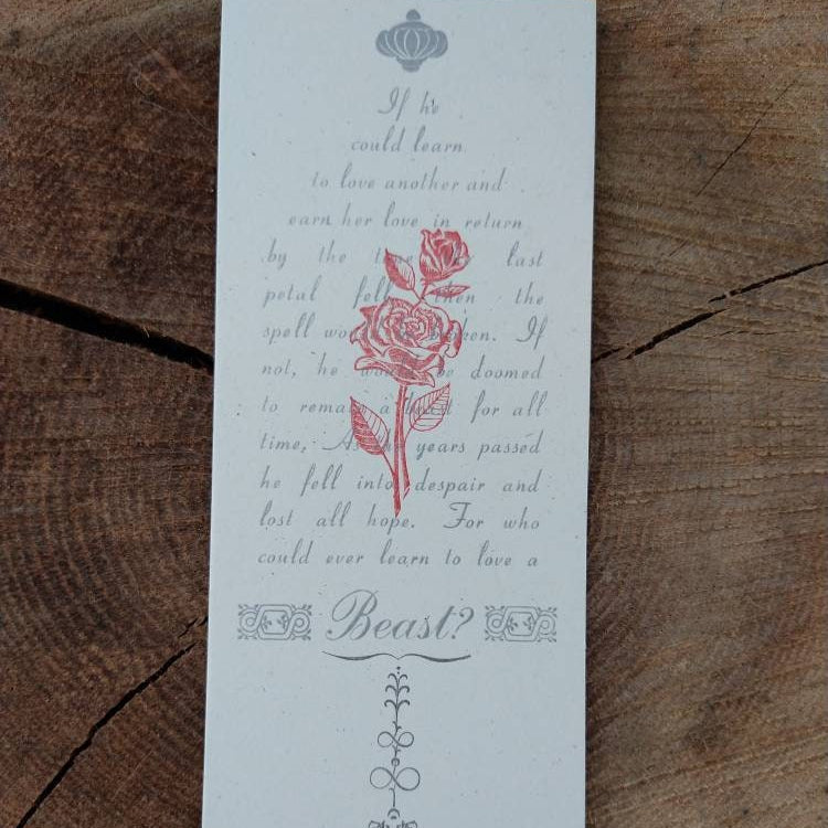 Beauty and the Beast Enchanted Rose  Letterpress Bookmark