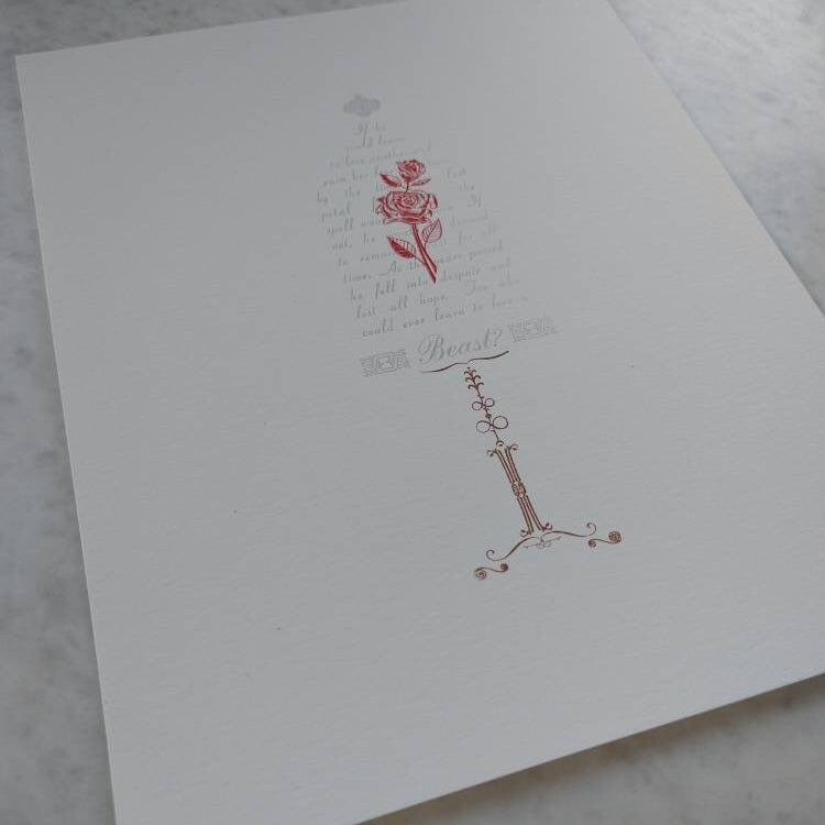 Beauty and the Beast Enchanted Rose Letterpress Print