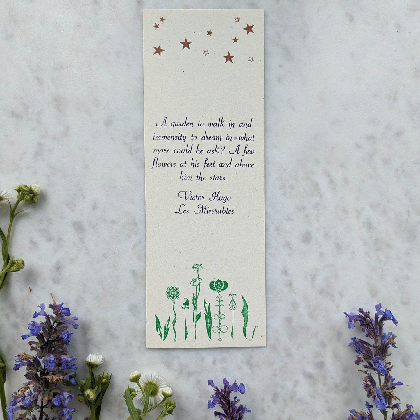 Les Miserables Flowers and Stars  Letterpress Bookmark