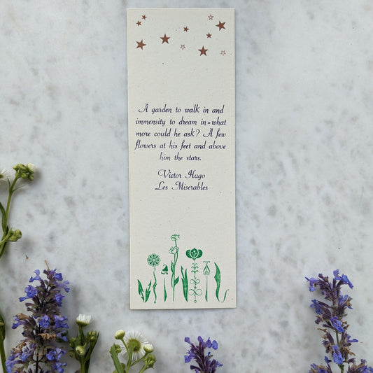 Les Miserables Flowers and Stars  Letterpress Bookmark