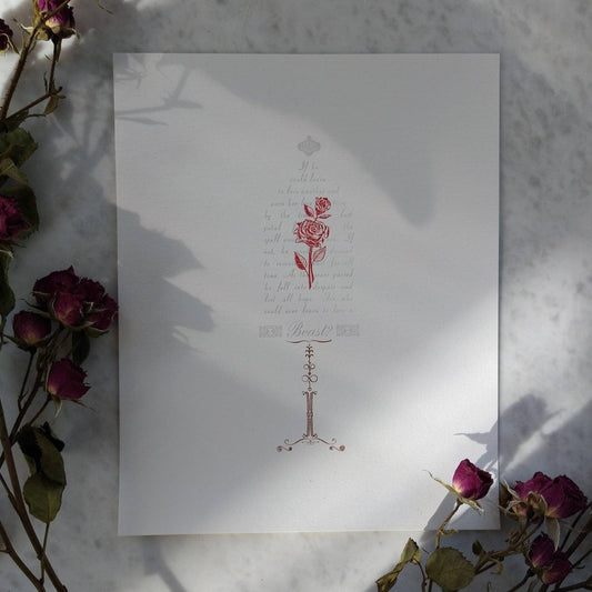 Beauty and the Beast Enchanted Rose Letterpress Print