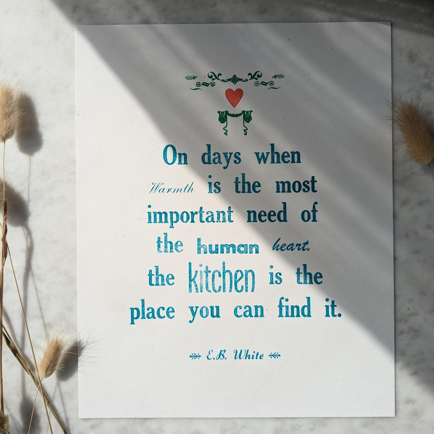 The Most Important Need of the Human Heart/E.B. White Quote/Letterpress Print