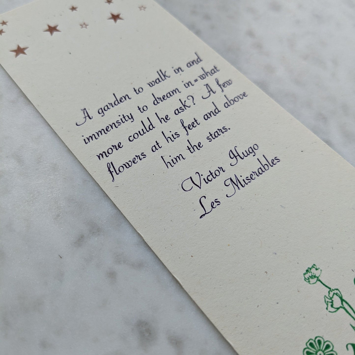 Les Miserables Flowers and Stars  Letterpress Bookmark