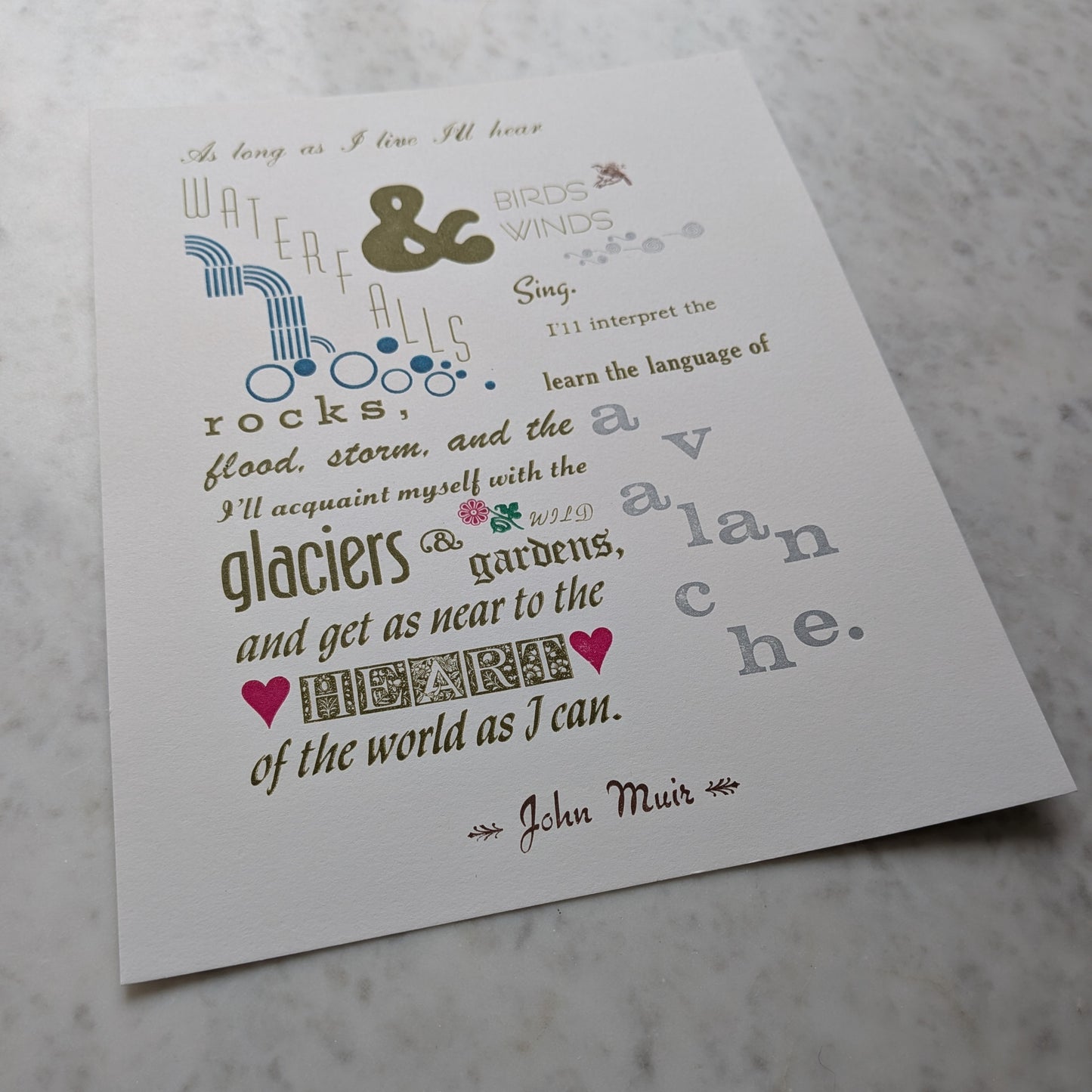 John Muir Quote Letterpress Print