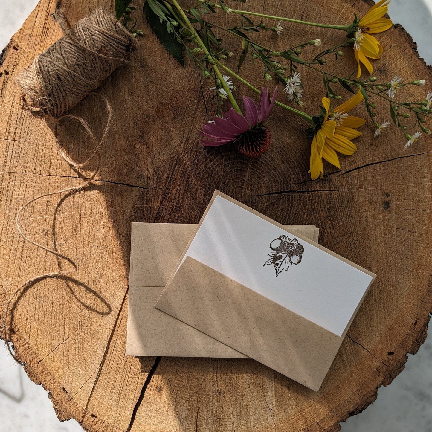 Macrame Plant Hanger & Acorn Letterpress Note Card Set