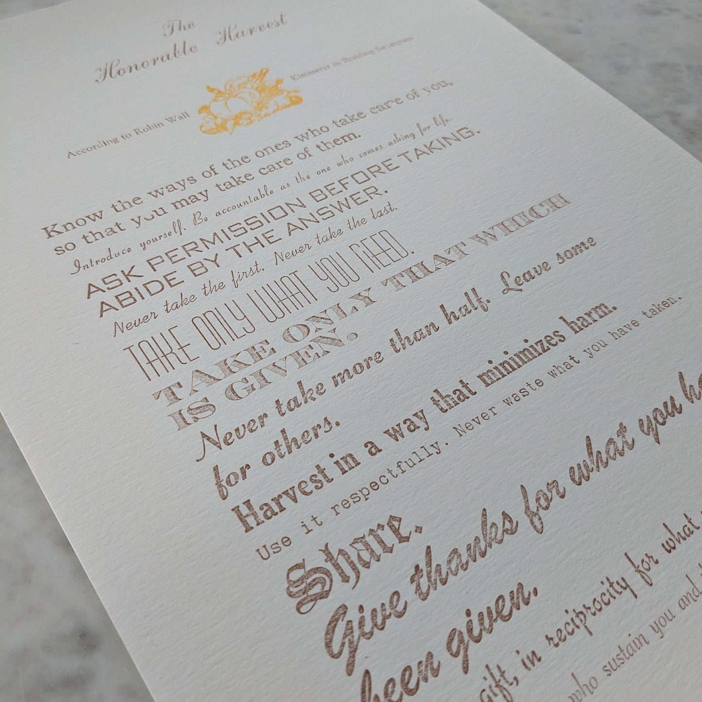 The Honorable Harvest Letterpress Print
