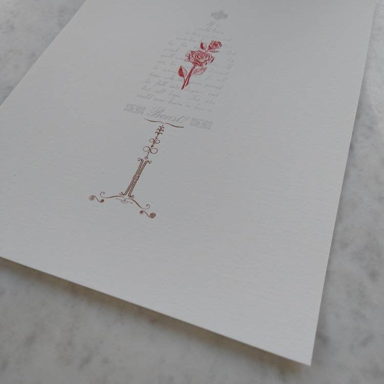 Beauty and the Beast Enchanted Rose Letterpress Print