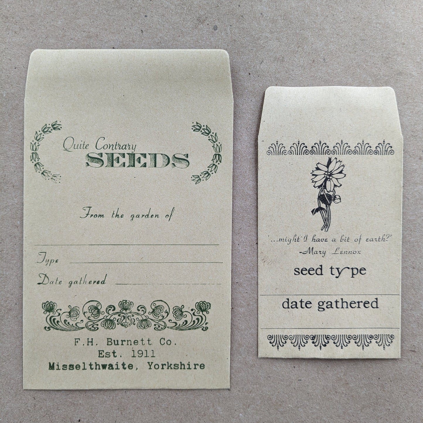 The Secret Garden Inspired Letterpress Seed Packets/Set of 6