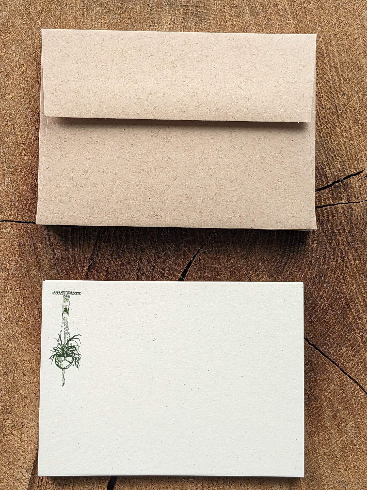 Macrame Plant Hanger & Acorn Letterpress Note Card Set