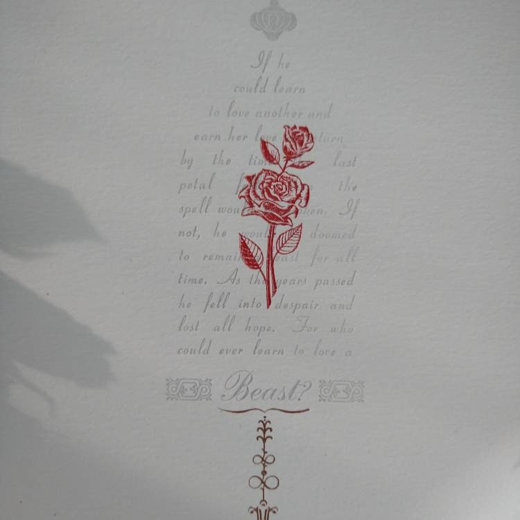 Beauty and the Beast Enchanted Rose Letterpress Print