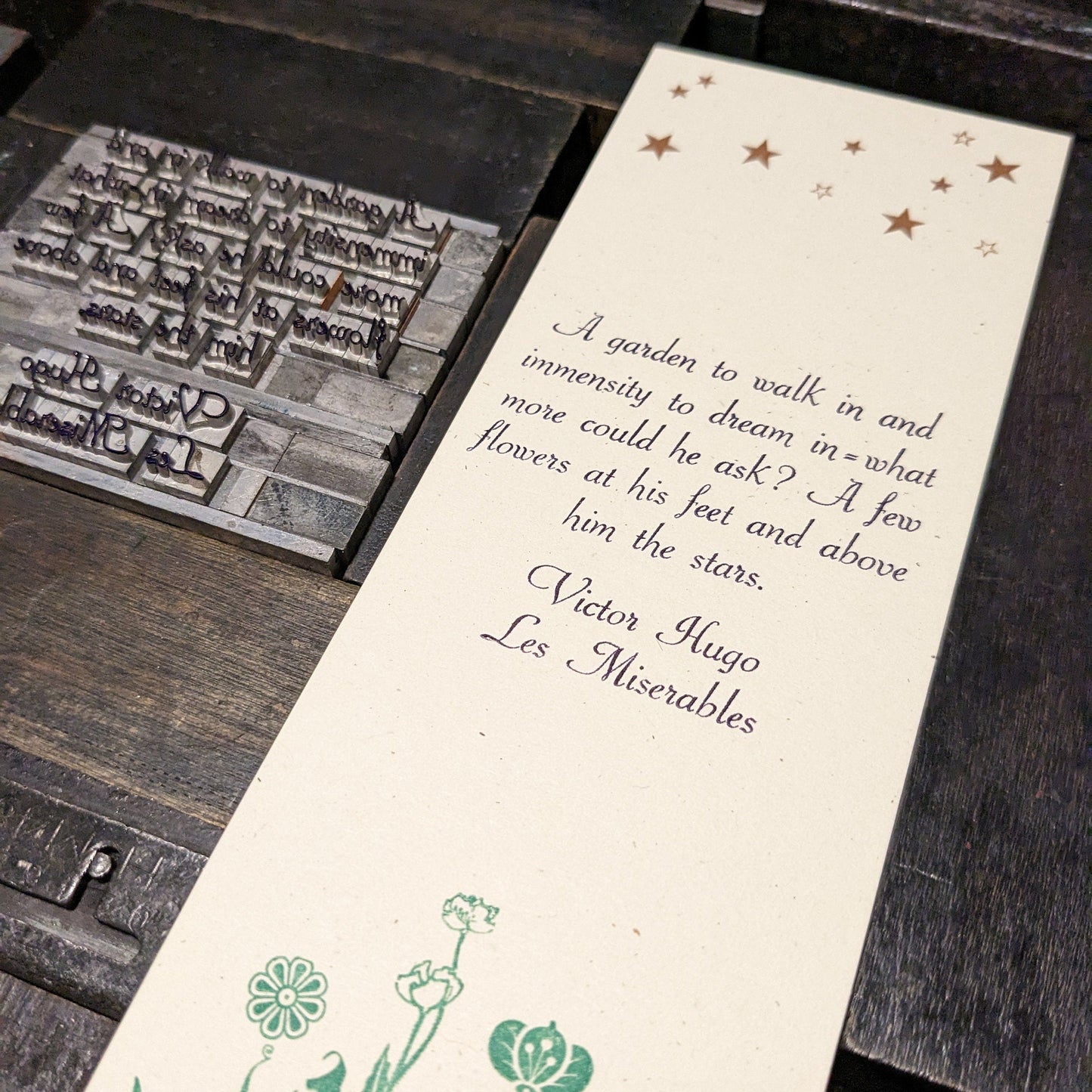 Les Miserables Flowers and Stars  Letterpress Bookmark