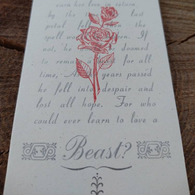 Beauty and the Beast Enchanted Rose  Letterpress Bookmark