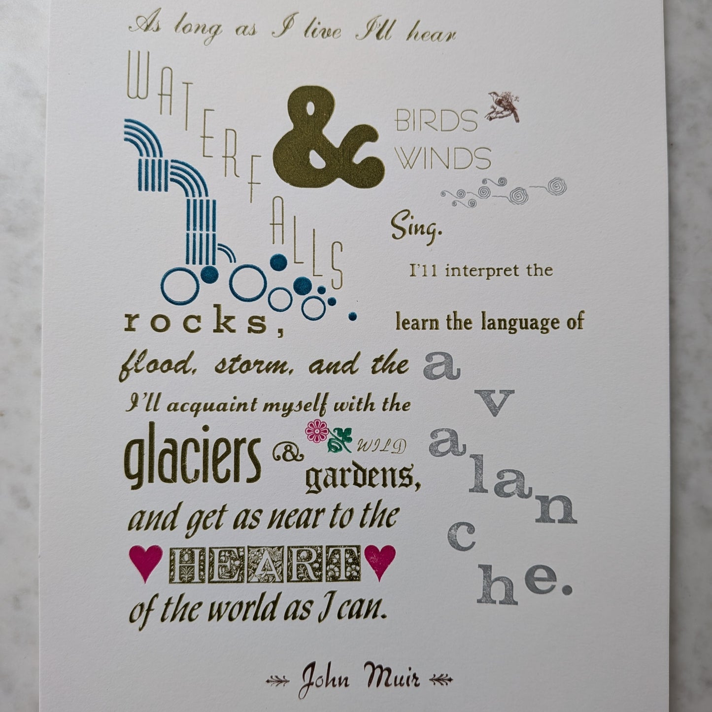 John Muir Quote Letterpress Print