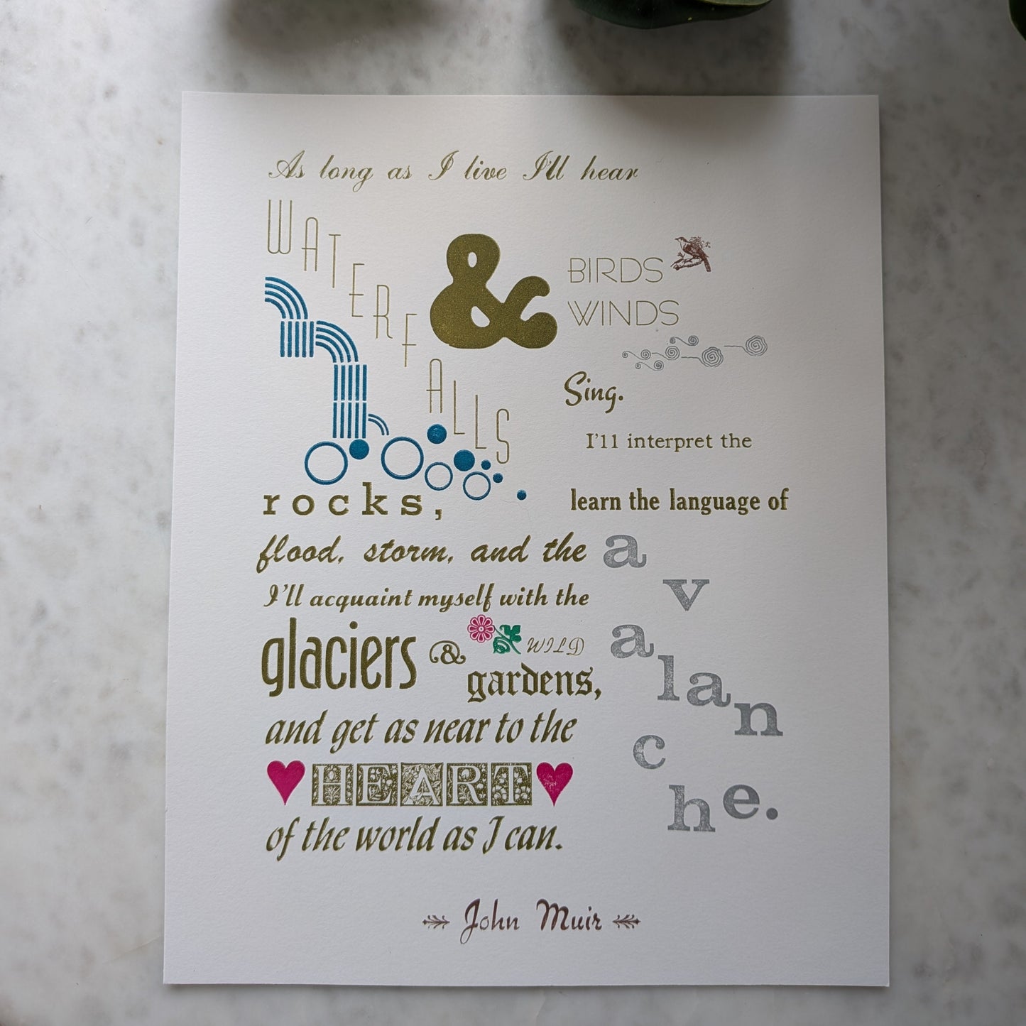 John Muir Quote Letterpress Print