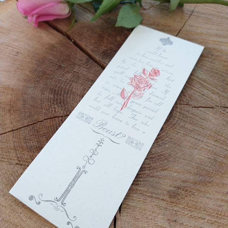 Beauty and the Beast Enchanted Rose  Letterpress Bookmark