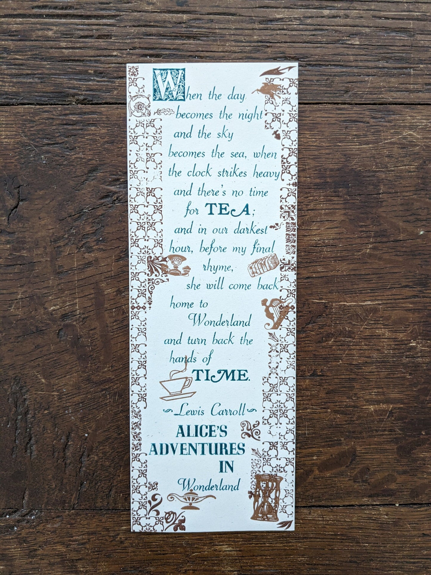 Alice's Adventures in Wonderland Letterpress Bookmark