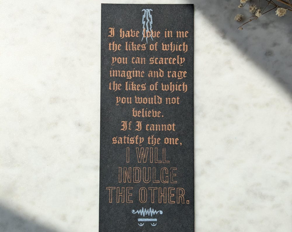 Frankenstein Quote Letterpress Bookmark